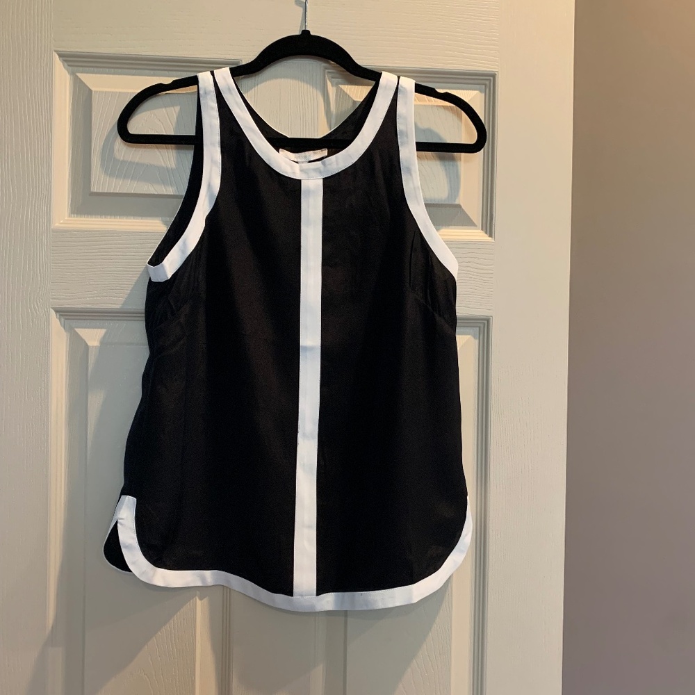NWT Aryn K Black/Ivory Silk Sleeveless Top sz S